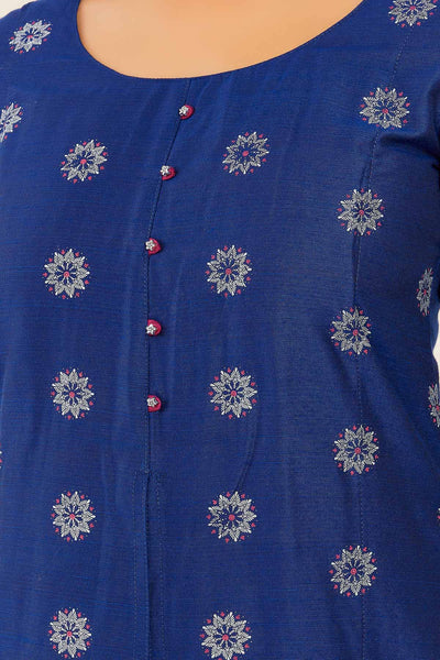 Contrast Floral Printed Kurta Set - Blue & Pink