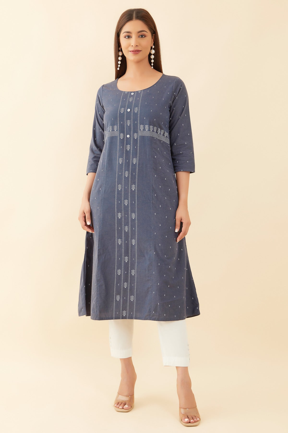 All Over Geometric Print Kurta Grey