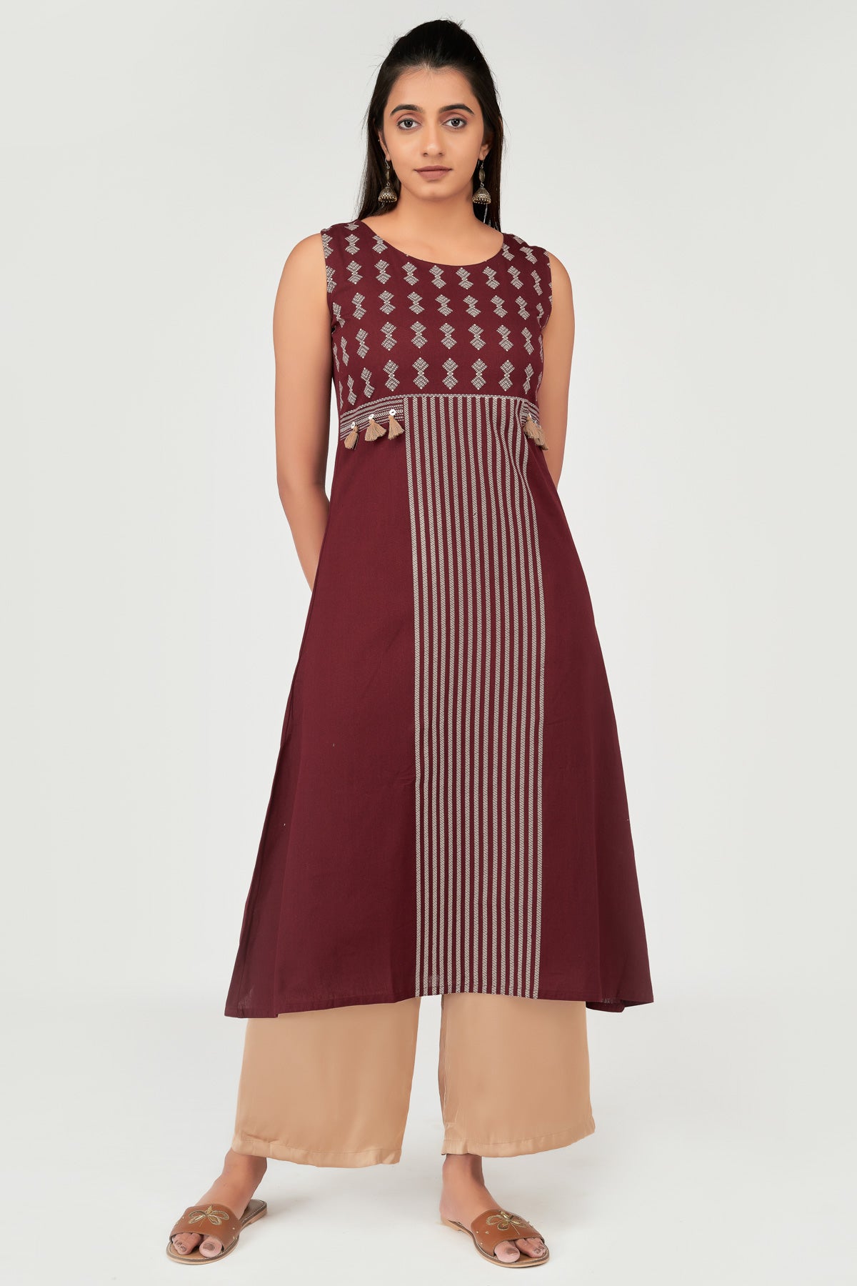 Geometric Motif Printed  Women's Kurta - Maroon