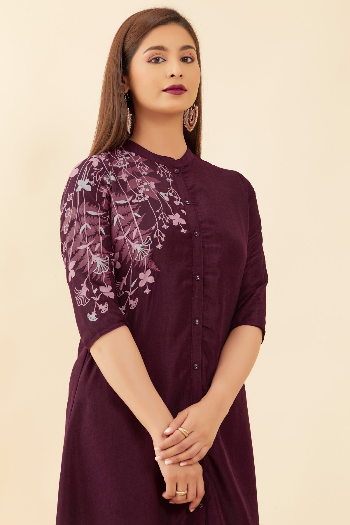 Floral Placement Printed A Line Kurta Purple