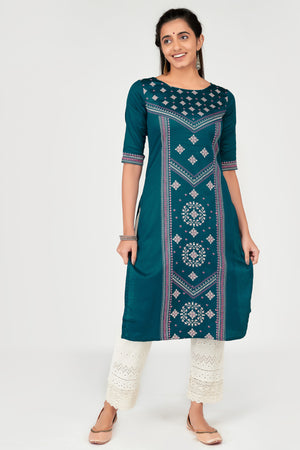 Geometric Motif Printed Women's Kurta - Blue