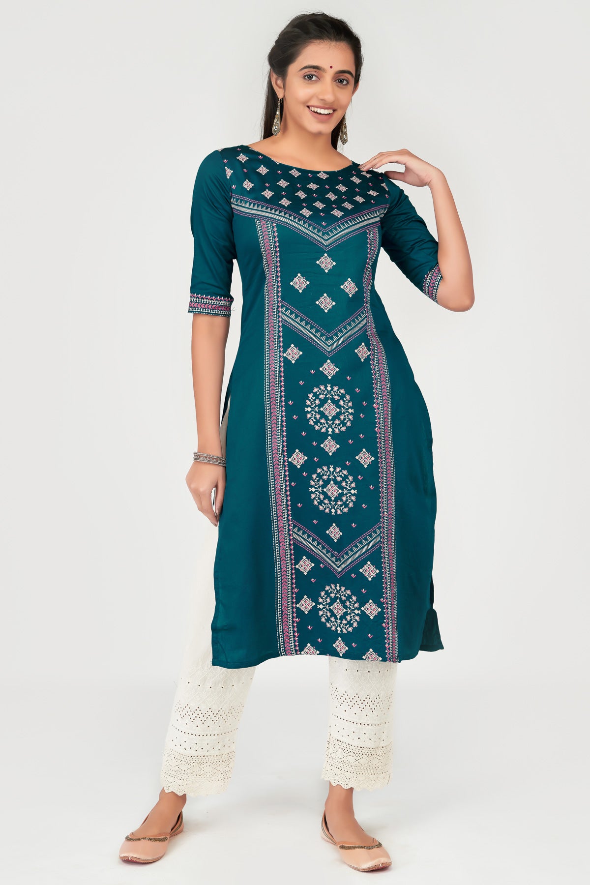 Geometric Motif Printed Women's Kurta - Blue