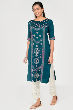 Geometric Motif Printed Women's Kurta - Blue