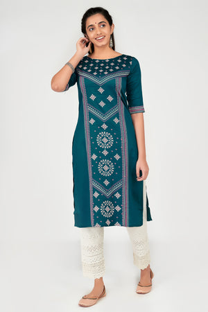 Geometric Motif Printed Women's Kurta - Blue