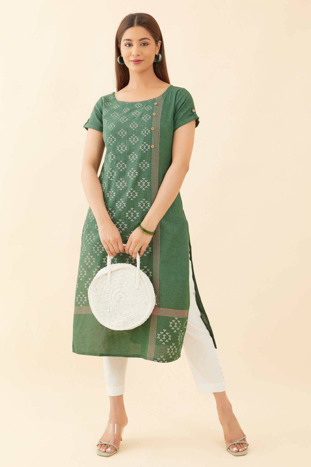 Geometric Printed Kurta - Green