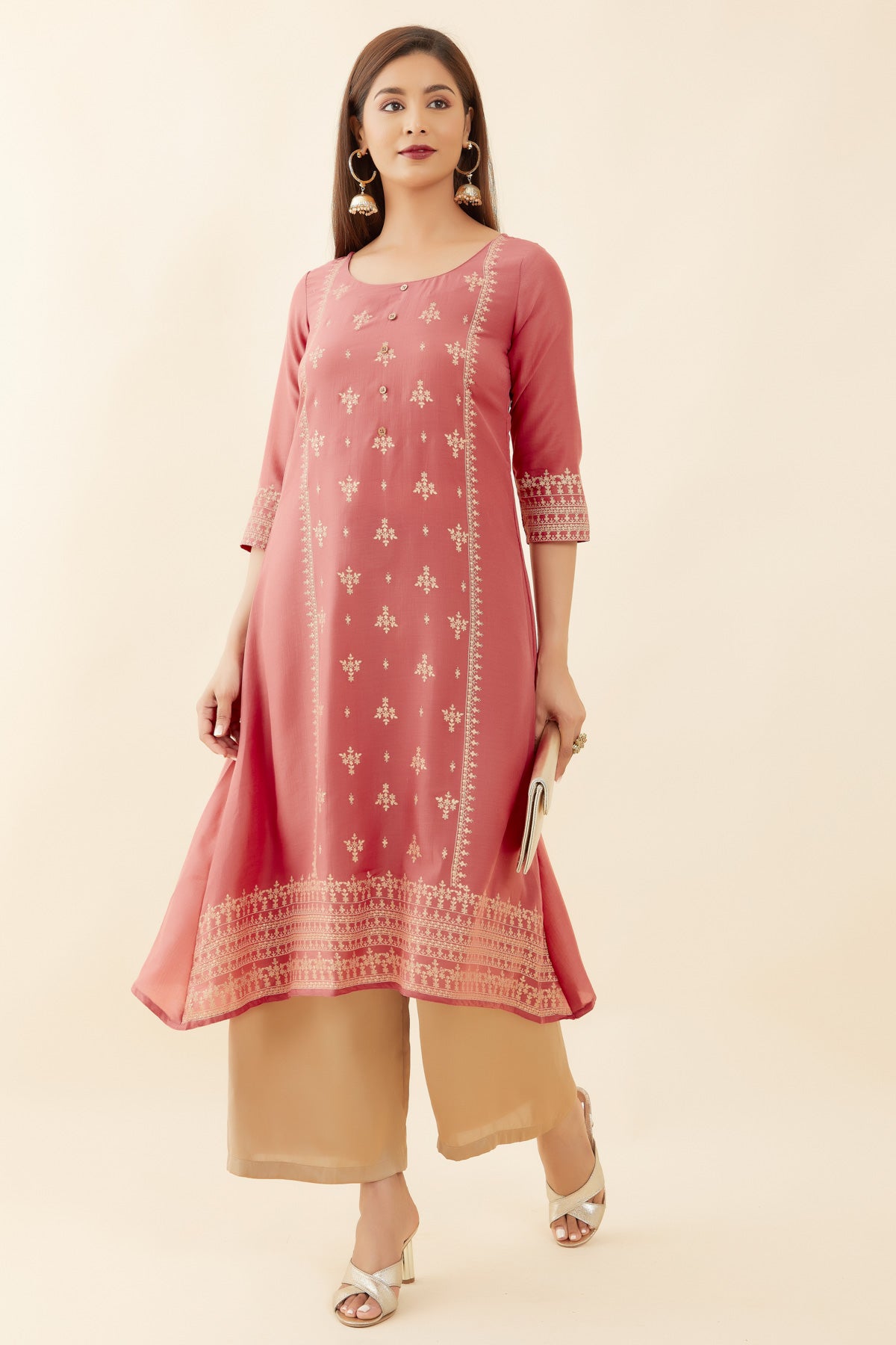 Floral Printed A Line Kurta Peach