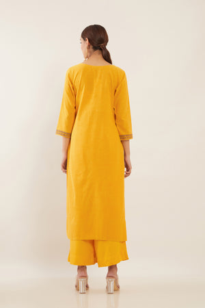 Peacock Printed Pin Tuck Women's Kurta - Yellow