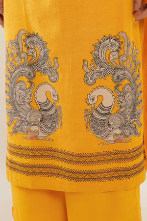 Peacock Printed Pin Tuck Women's Kurta - Yellow