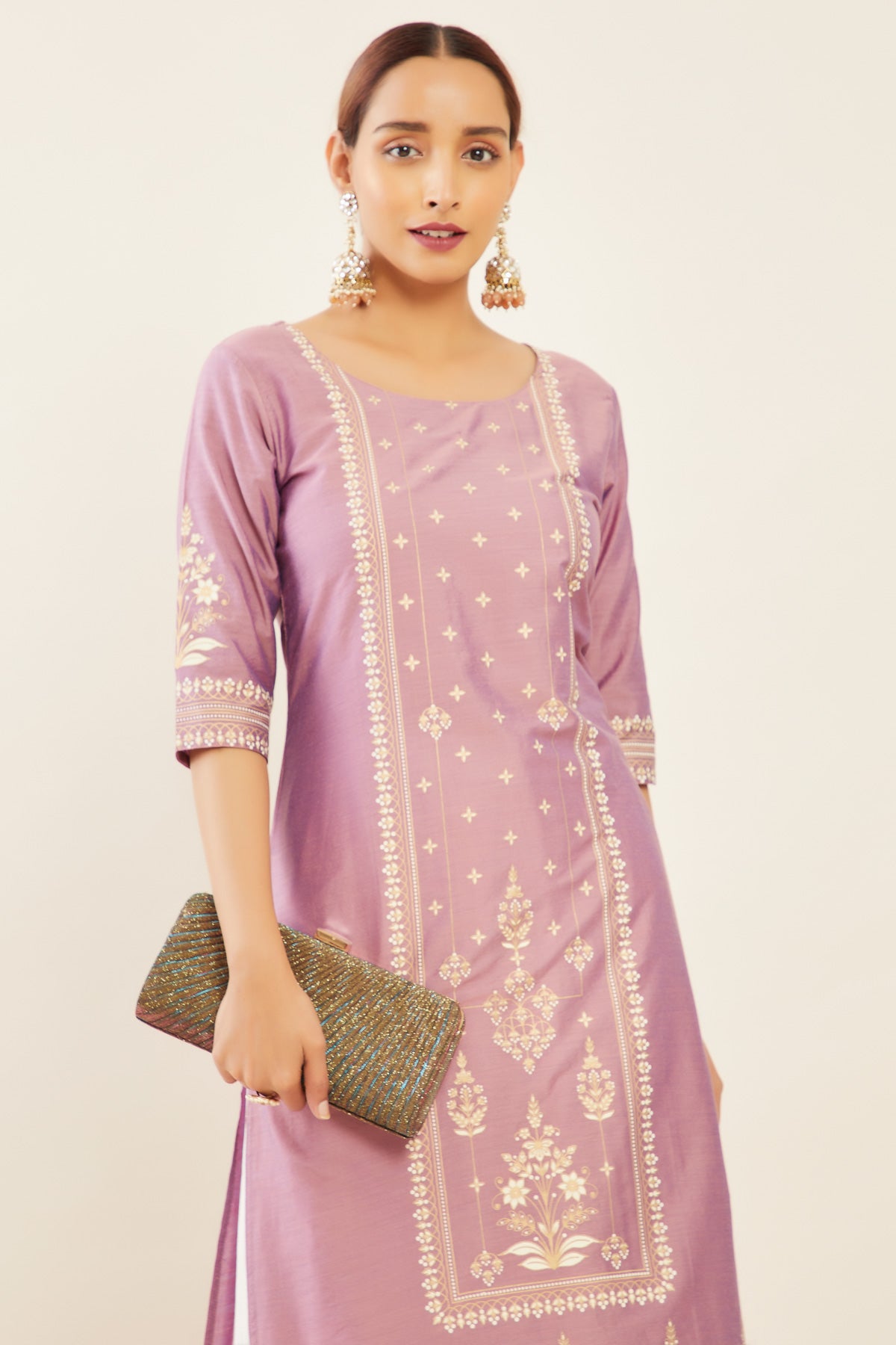 Contrast Botanical Floral Printed Kurta - Purple