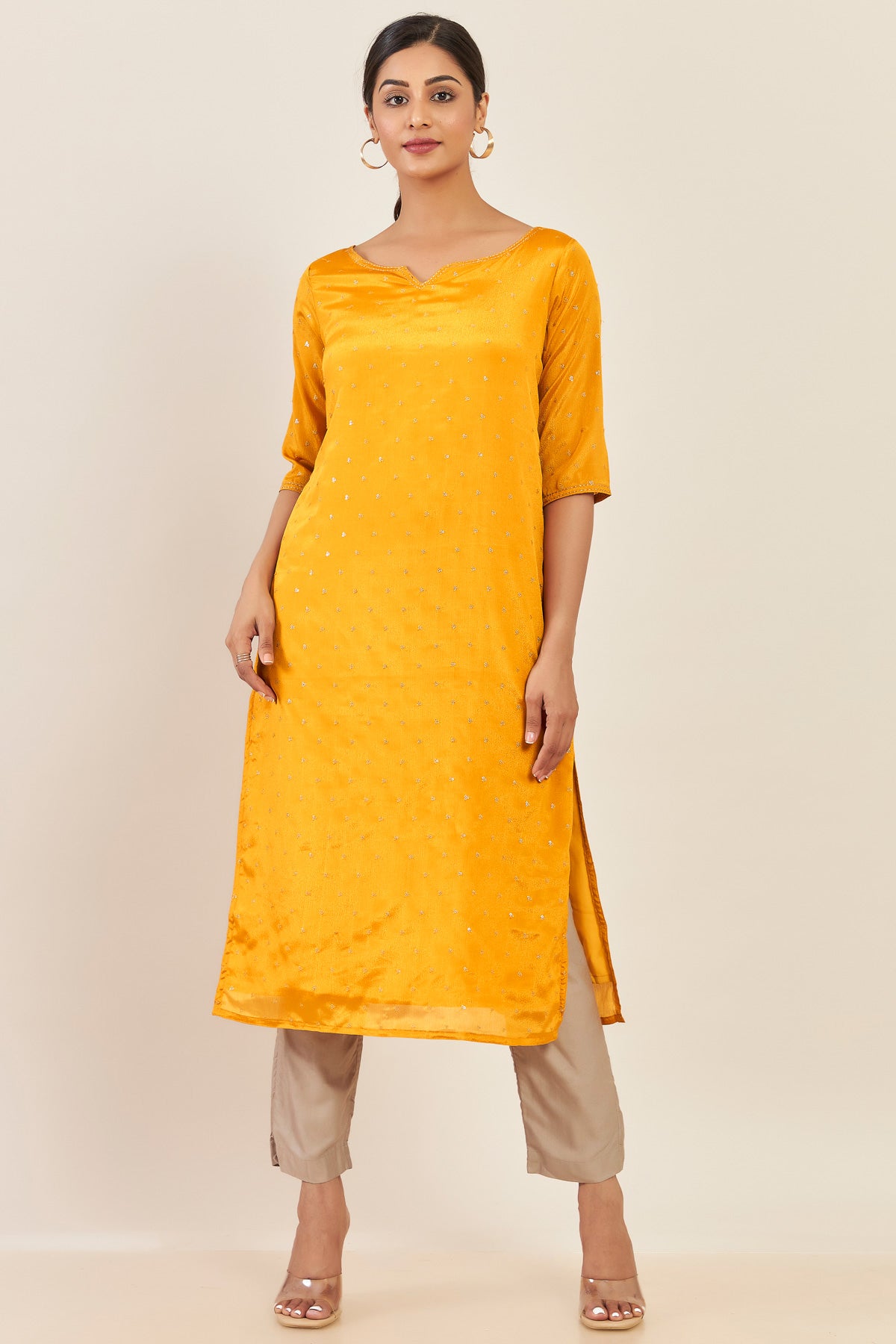 All Over Sequin Embellished Kurta Yellow