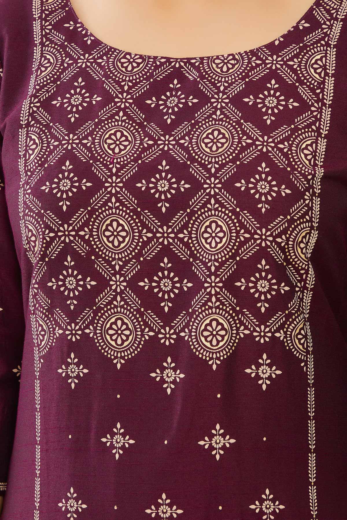 Contrast Geometric Printed Kurta - Purple