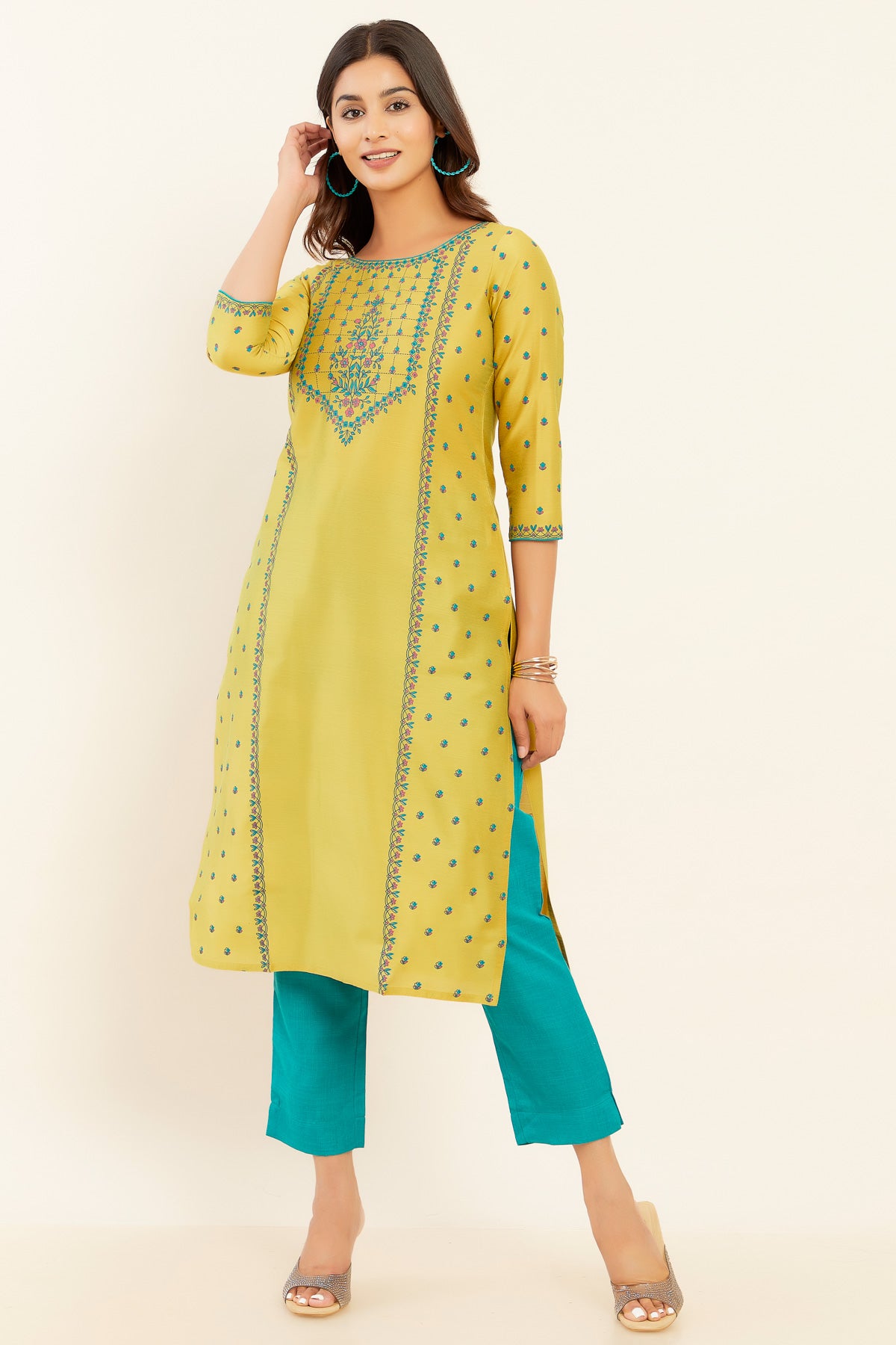 Floral Butta Printed Kurta - Green