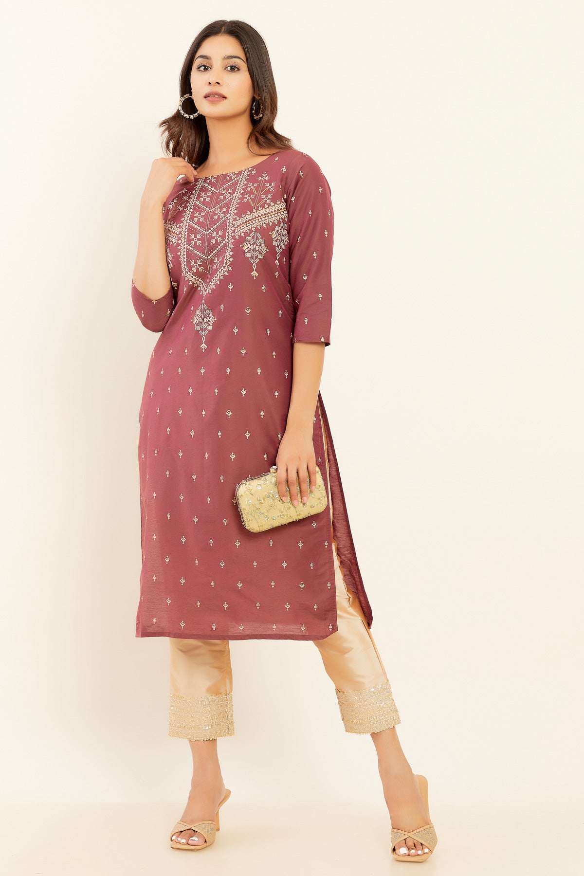 Contrast Geometric Bohemian Printed Kurta - Maroon