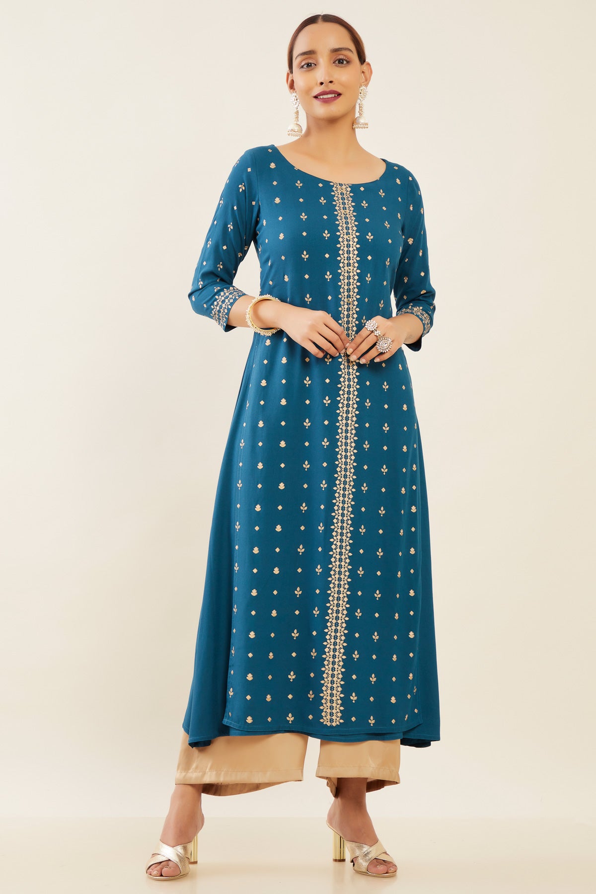 All Over Butta Geometric Printed Kurta Blue