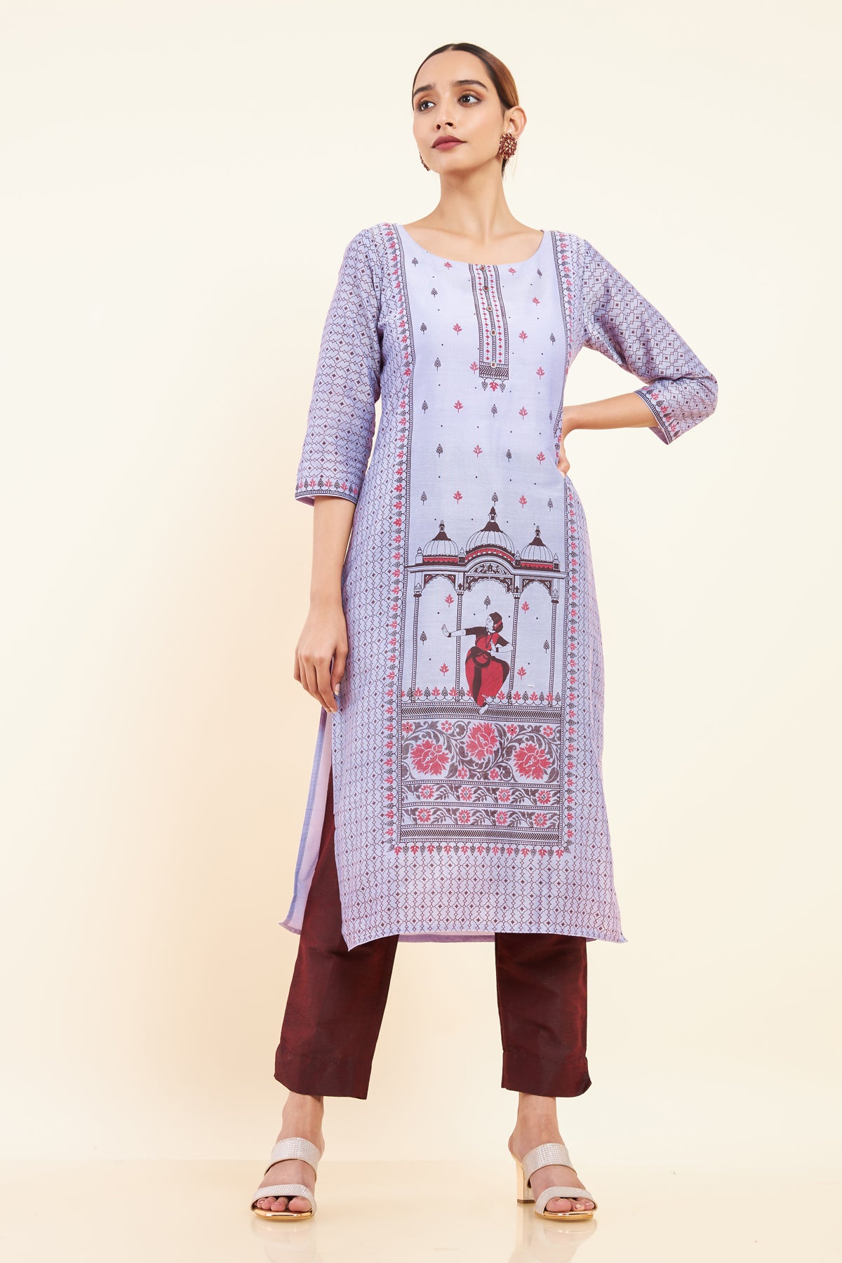 Moroccan Embellished Figure Motif Printed Kurta - Purple