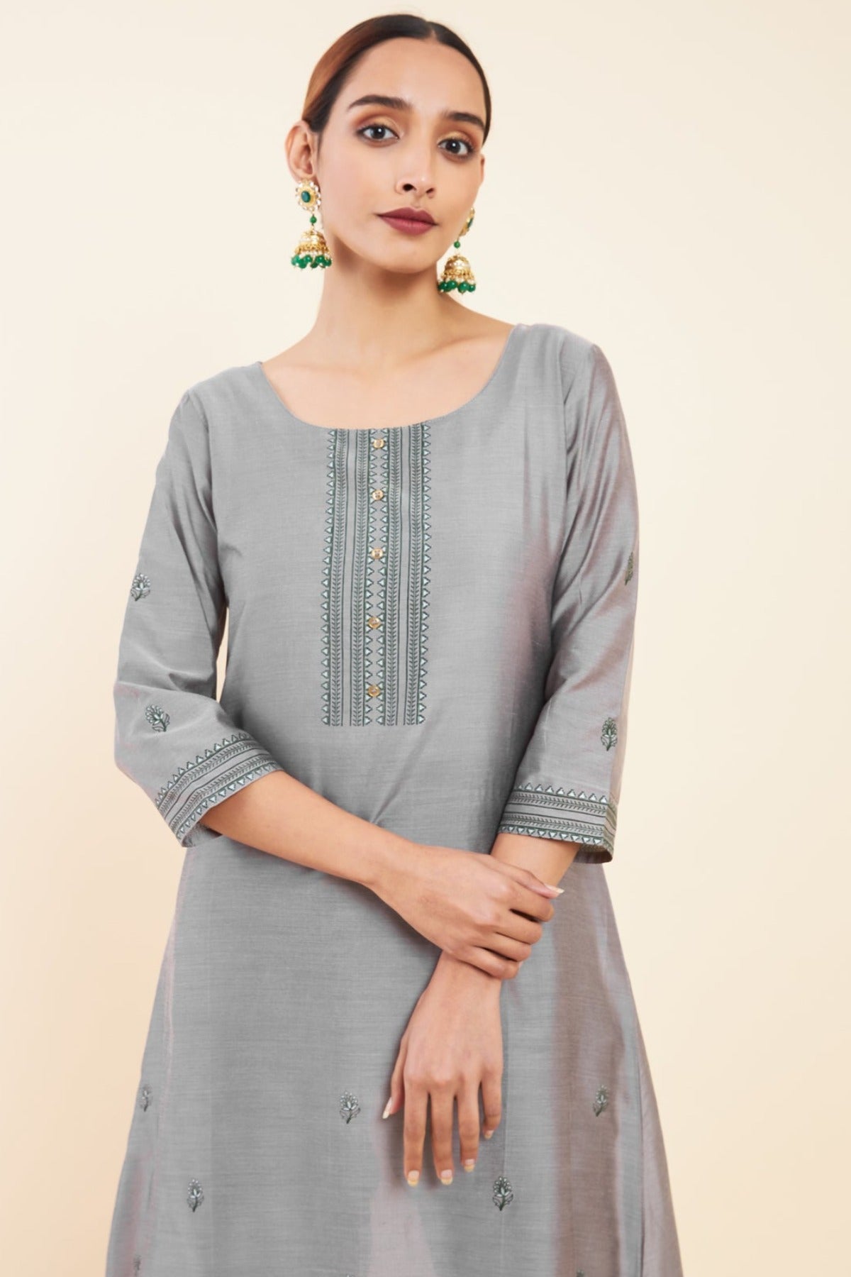 Instrument Inspired Peacock Motif Printed Kurta Grey