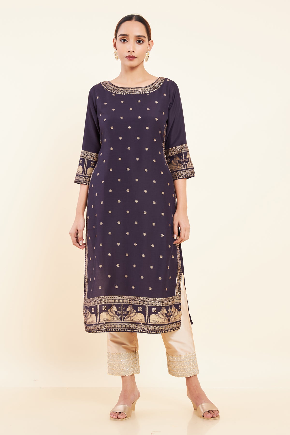 Tribal & Figure Motif Printed Kurta - Grey