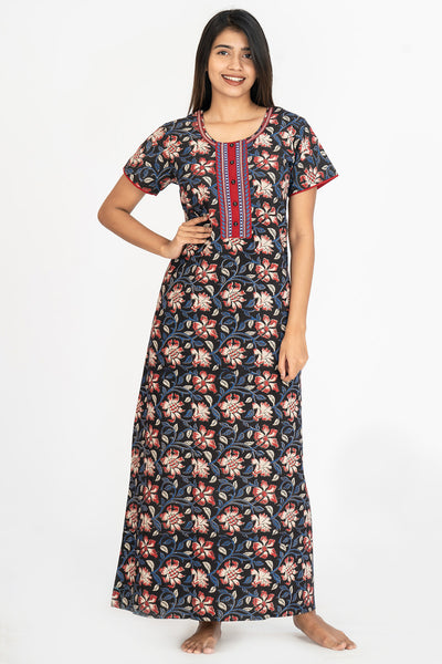 All Over Vintage Floral Printed Nighty - Blue