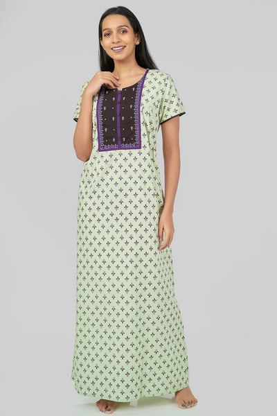 All over contrast leaf print nighty - Green