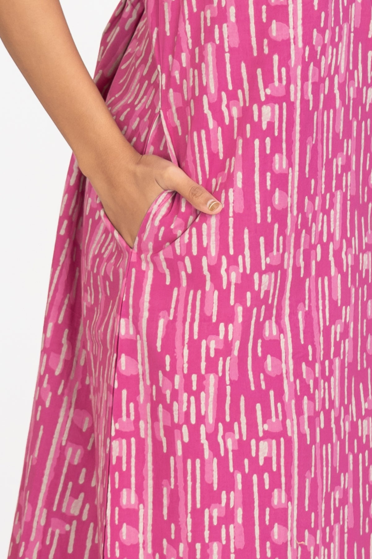 All Over Geometric Printed With Contrast Floral Motif Embroidered Yoke Nighty - Pink
