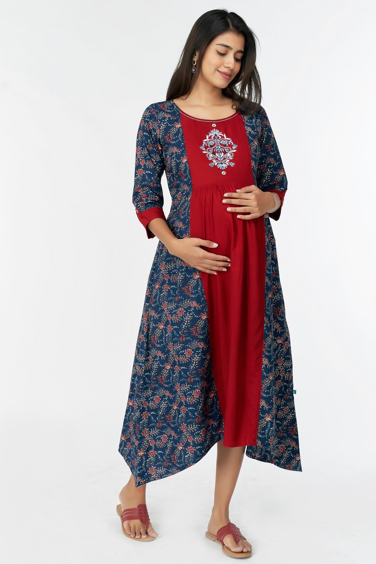 All Over Abstract Floral Tail Cut A-Line Kurta - Maroon