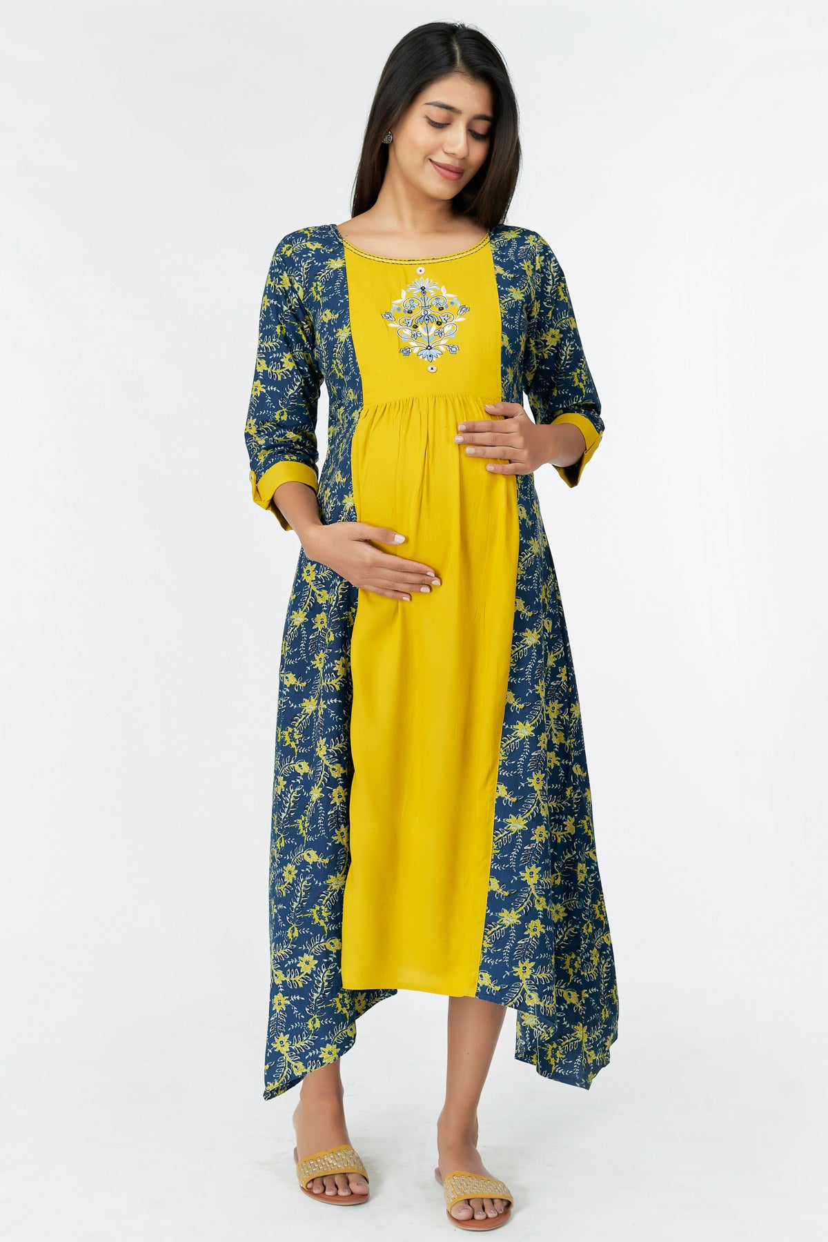 All Over Abstract Floral Tail Cut A-Line Kurta - Yellow
