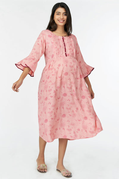 Abstract Floral Printed A-Line Kurta - Pink
