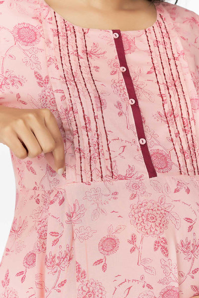 Abstract Floral Printed A-Line Kurta - Pink