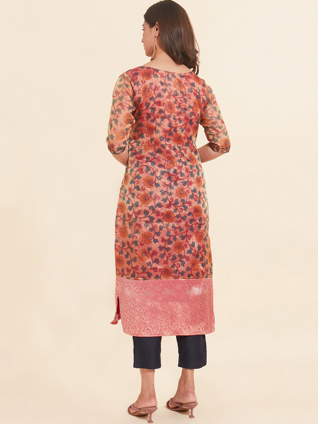 All Over Botanical Floral Motif Printed Motif Kurta Set Pink Navy
