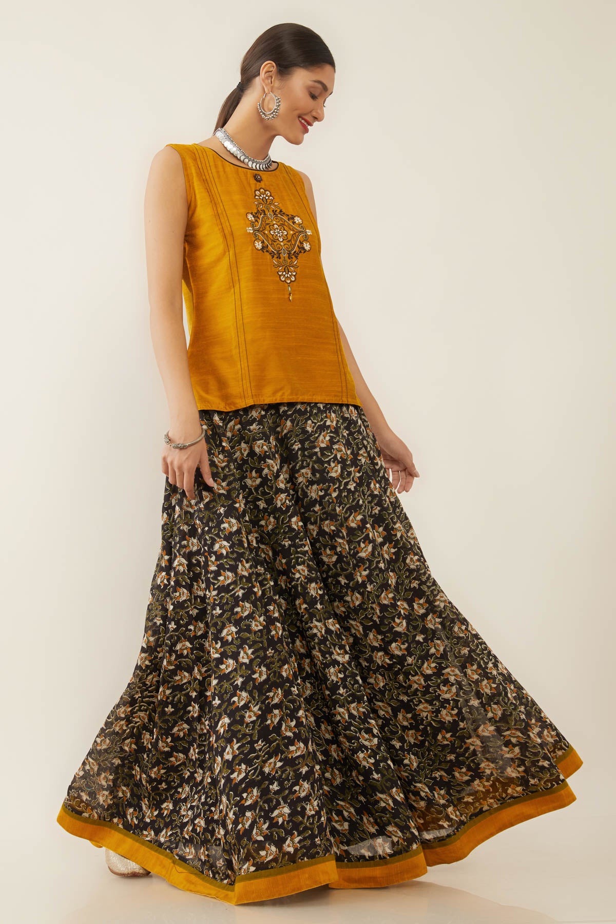 Kumari Green Chanderi Skirt Blouse & Dupatta Set