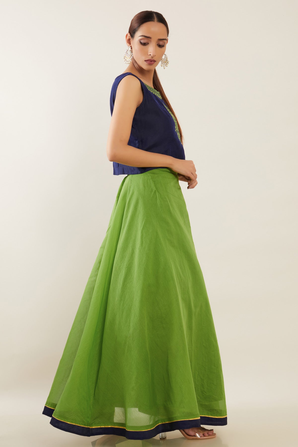 NEUDIS Green Self Design Maxi Lehenga Skirt