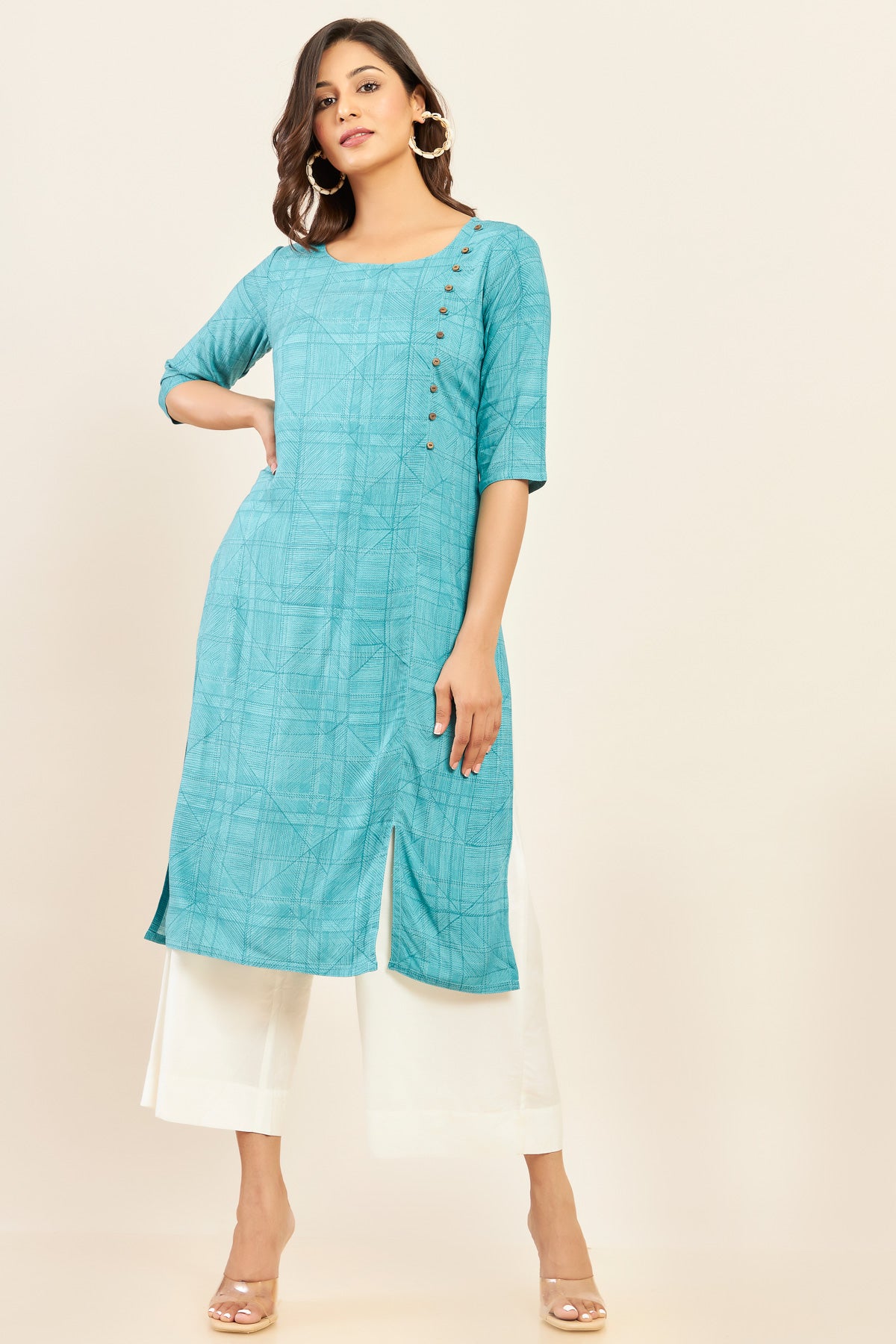 All Over Geometric Printed Kurta - Blue