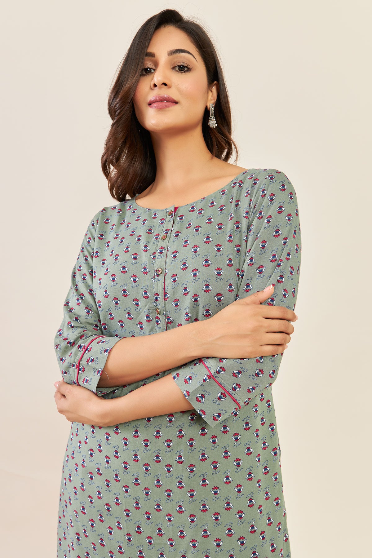 All Over Floral Printed Kurta - Green