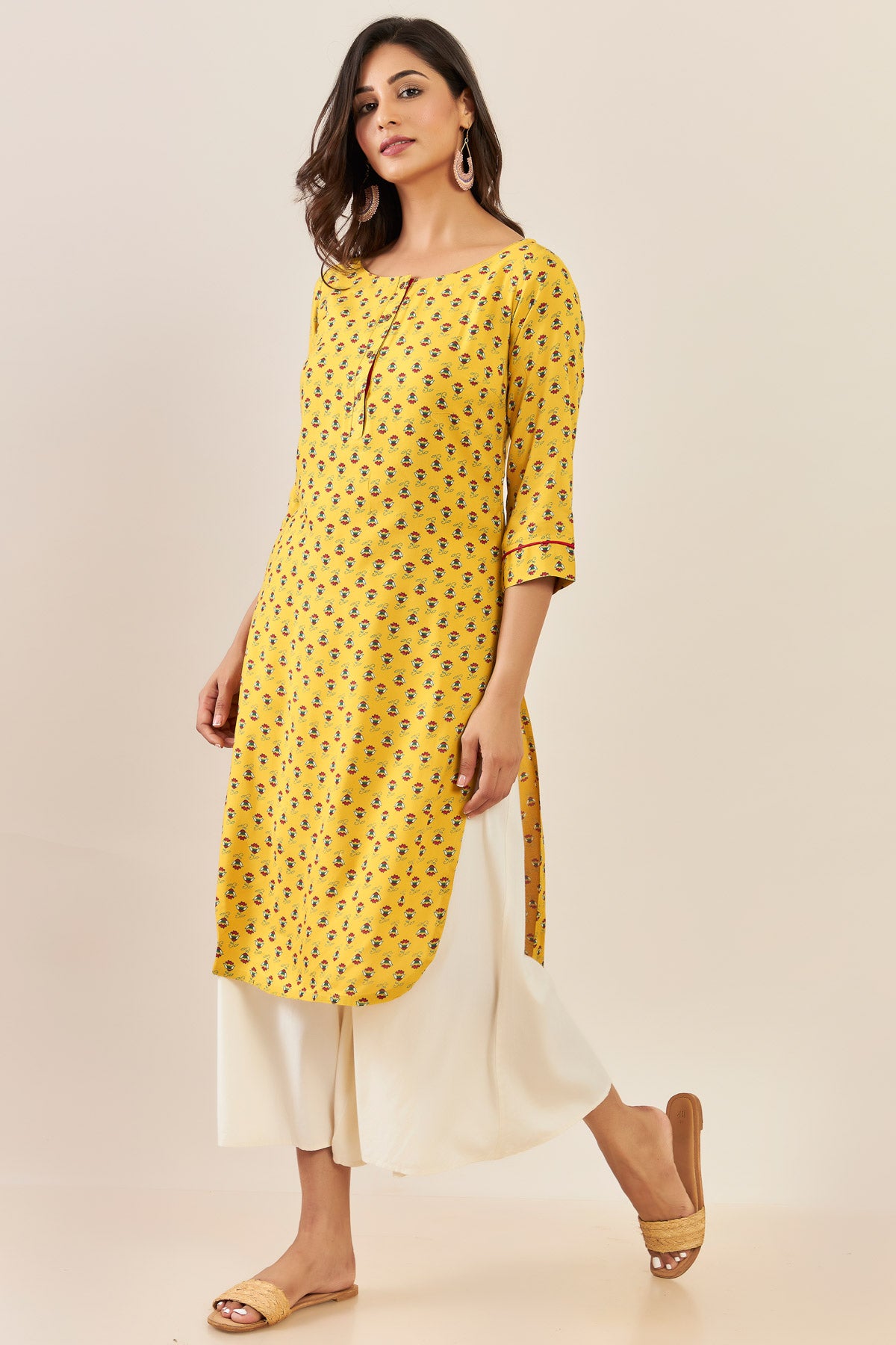 All Over Floral Printed Kurta - Yellow