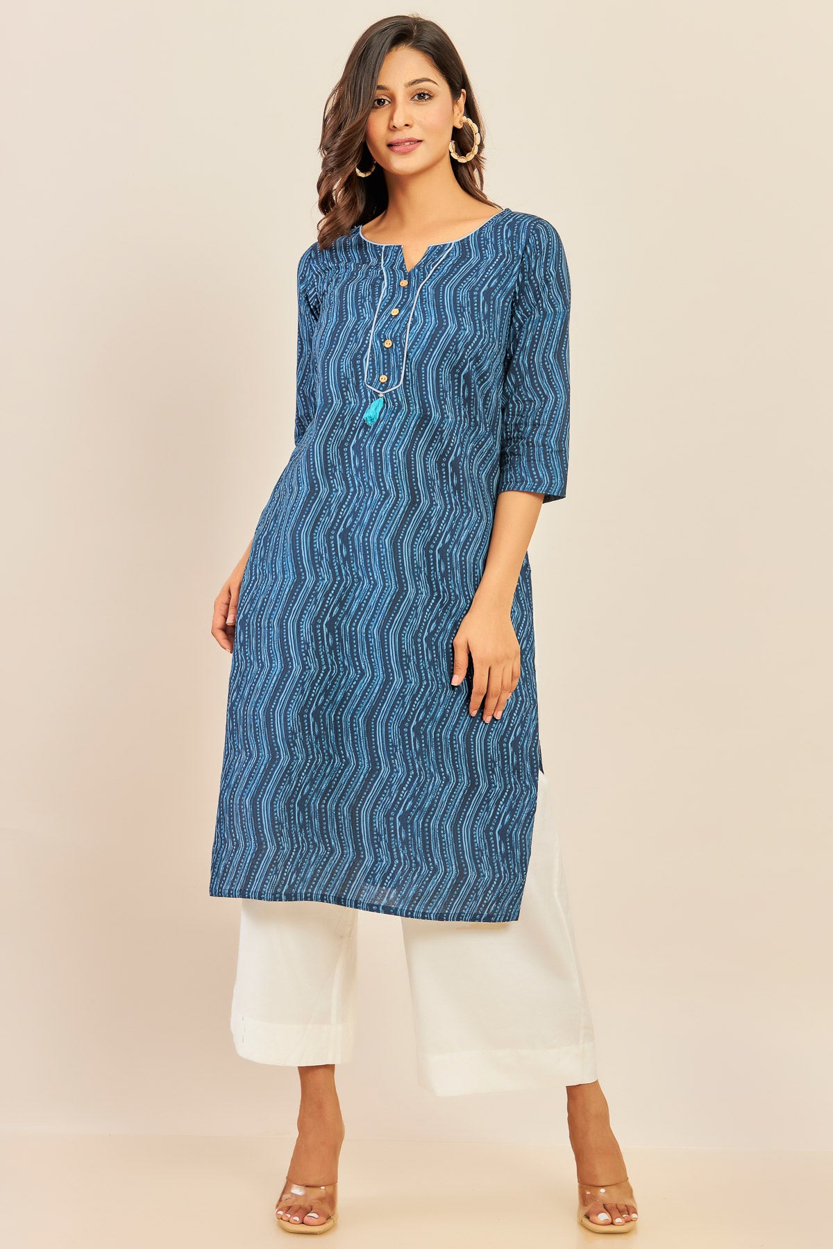 All Over Leheriya Cotton Kurta - Blue