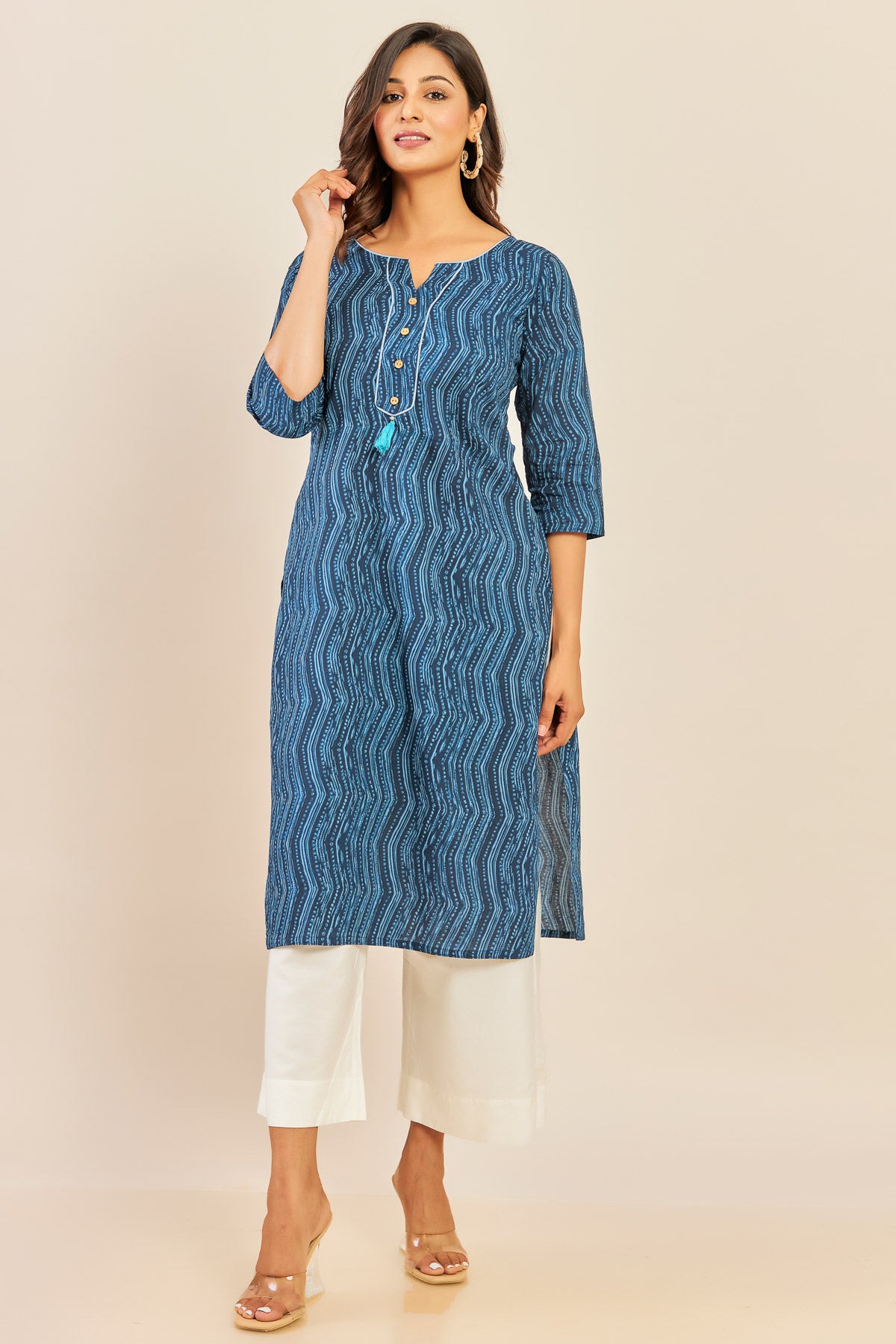 All Over Leheriya Cotton Kurta - Blue