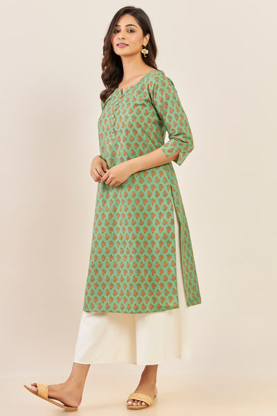 All Over Floral Printed Kurta - Green