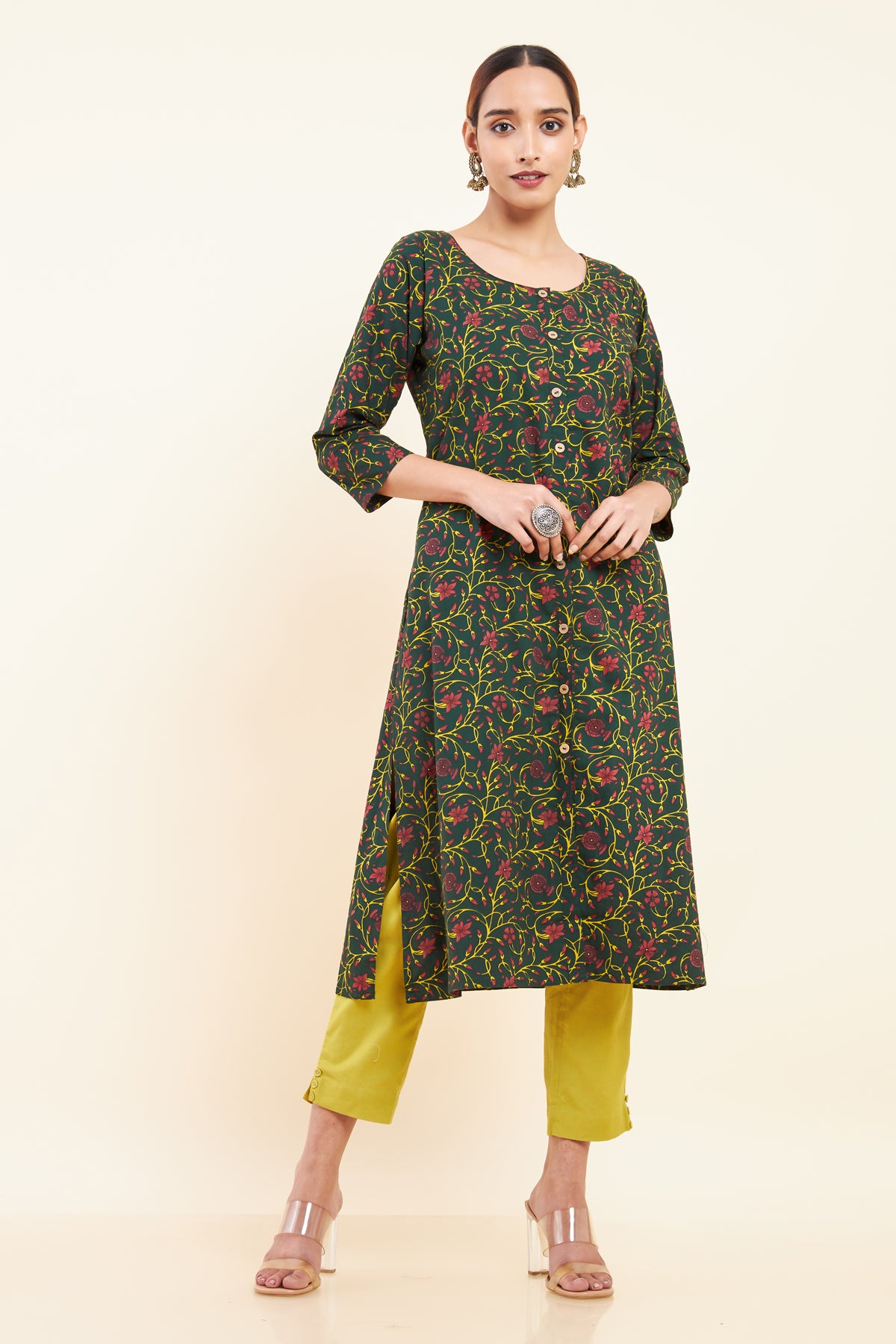 All Over Floral & Scroll Printed Kurta - Green