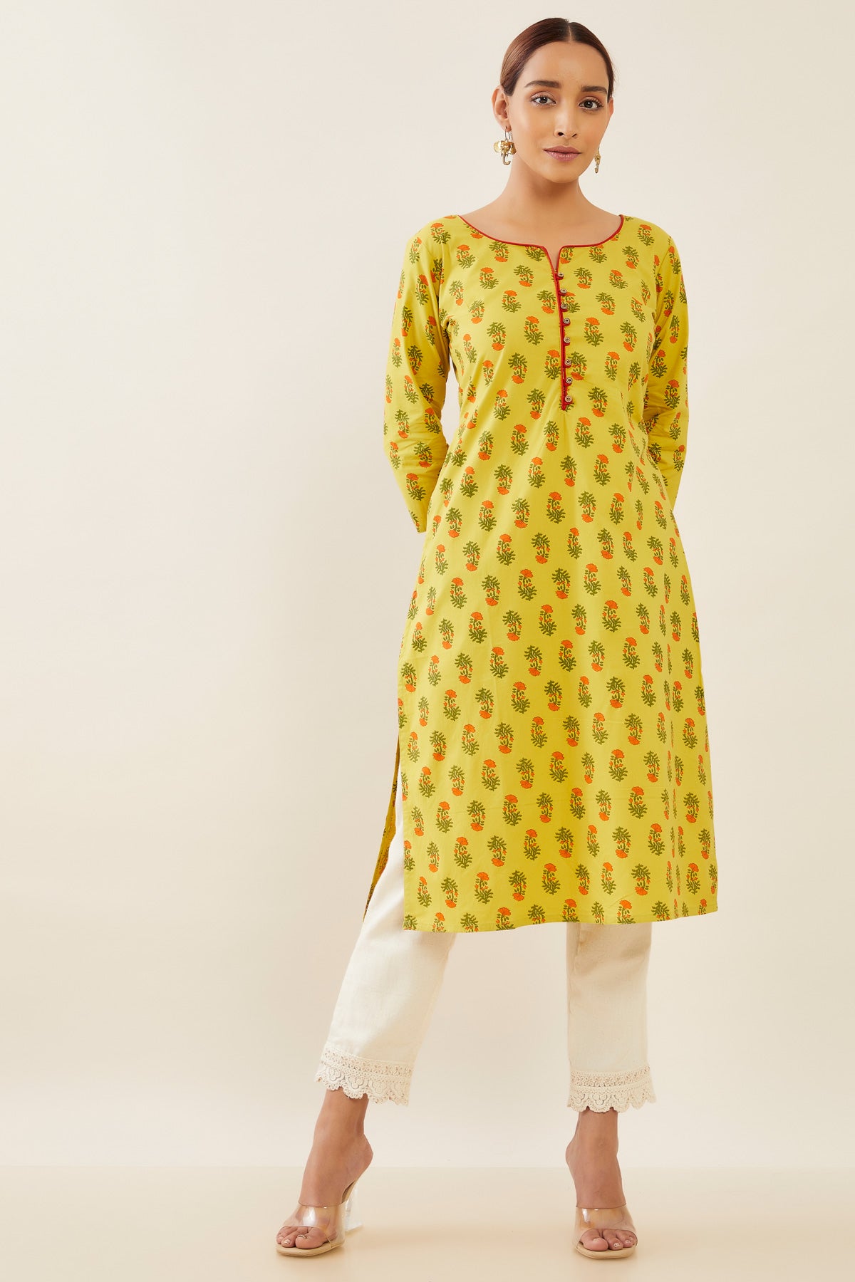 All Over Mughal Floral Printed Kurta - Green