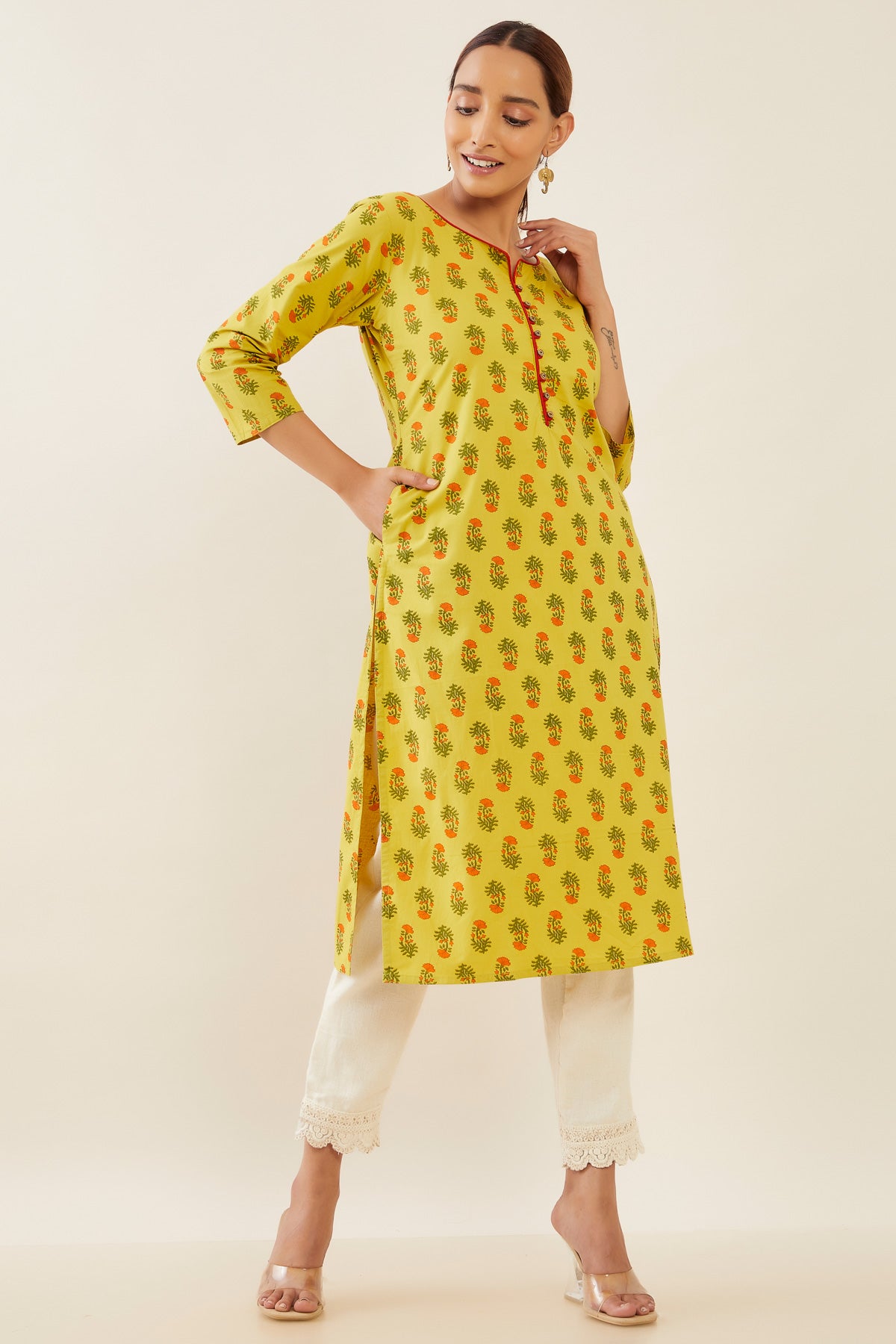 All Over Mughal Floral Printed Kurta - Green