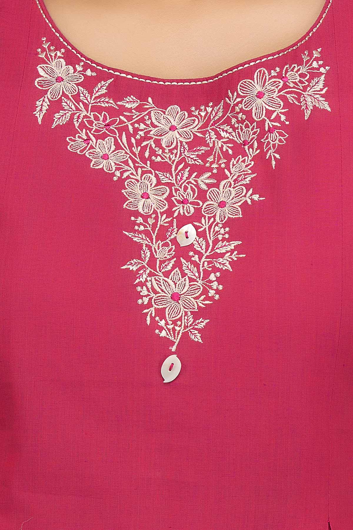 Ethnic Floral Embroidered Tunic - Pink