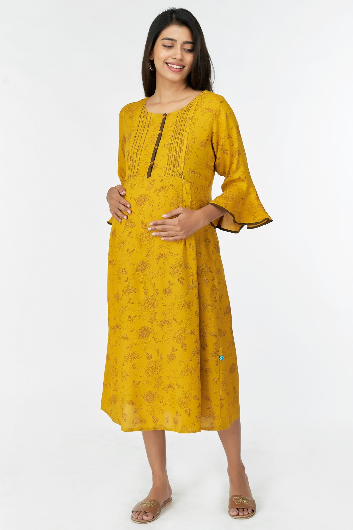 Abstract Floral Printed A Line Kurta Yellow