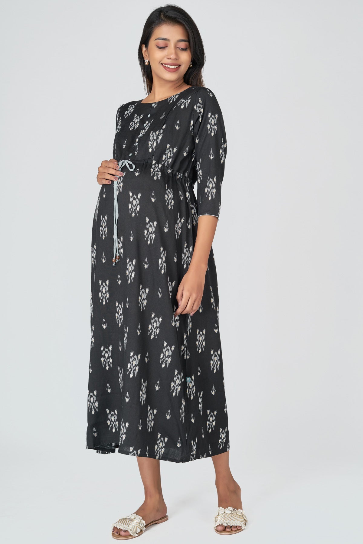 Ikat Maternity Long Dress - Black