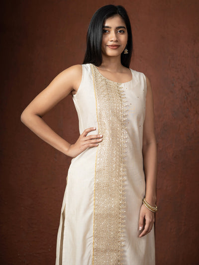 Sequence Embellished Placement Kurta - Off-White