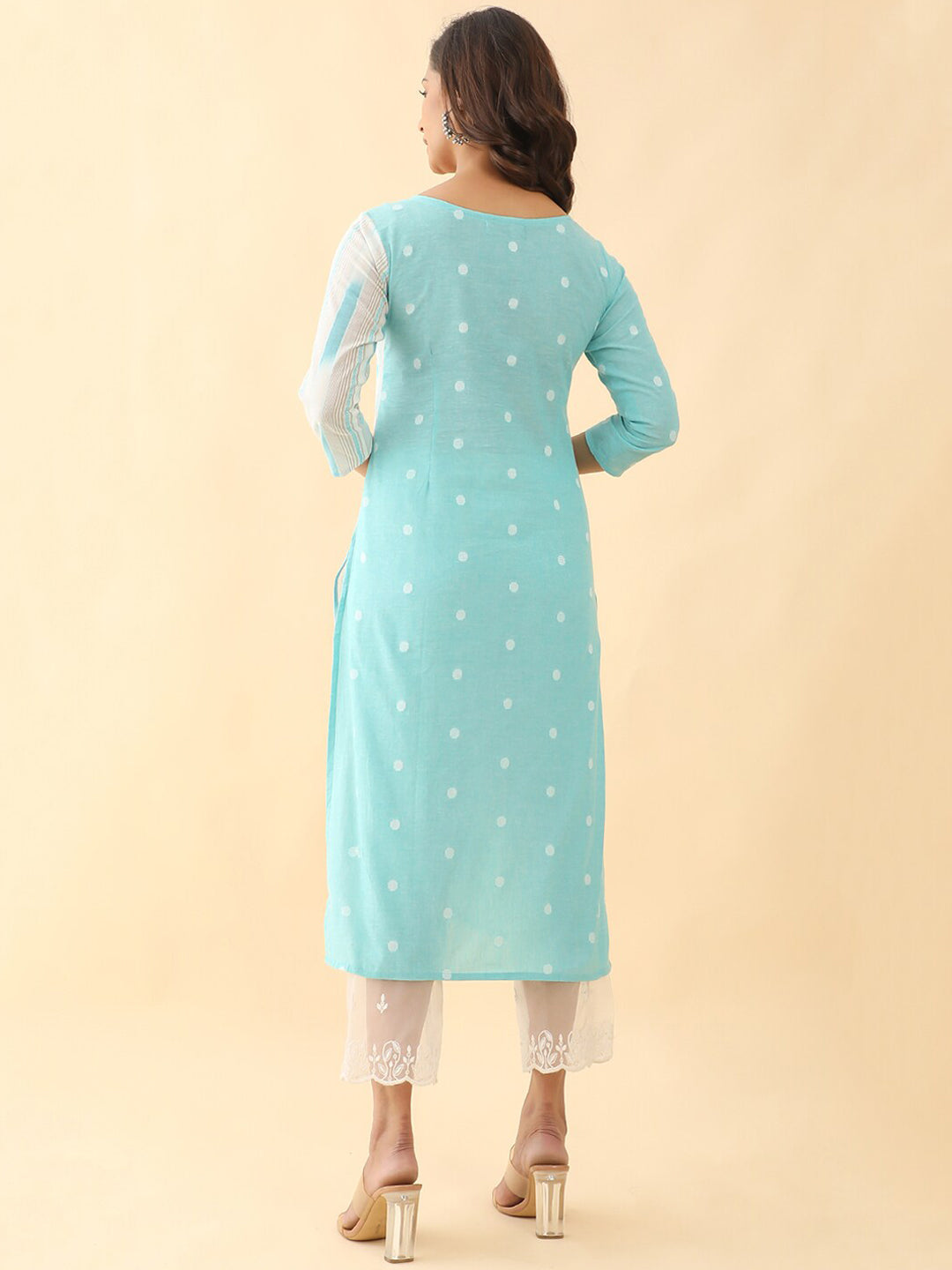 All Over Dobby Weave With Stripes Kurta Blue