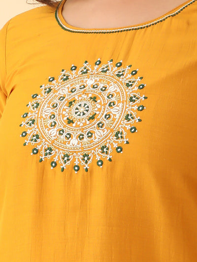 Mandala Motif Embroidered Kurta Mustard