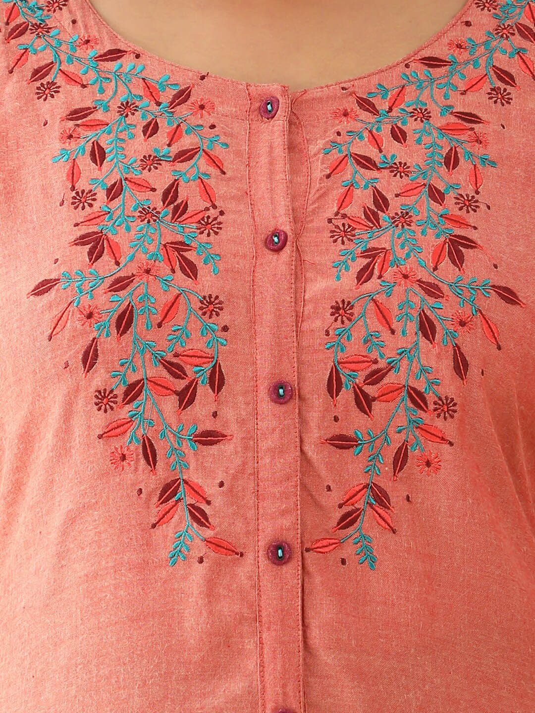Floral Motif Embroidered Kurta - Rust