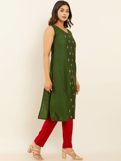 All Over Ditsy Butta Floral Embroidered Kurta Green