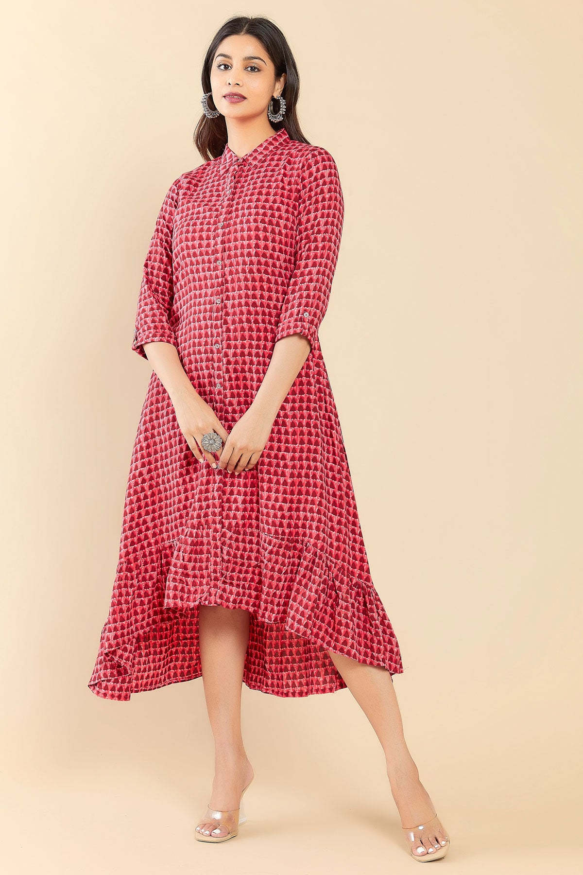 Abstract Printed A- Line Kurta - Red
