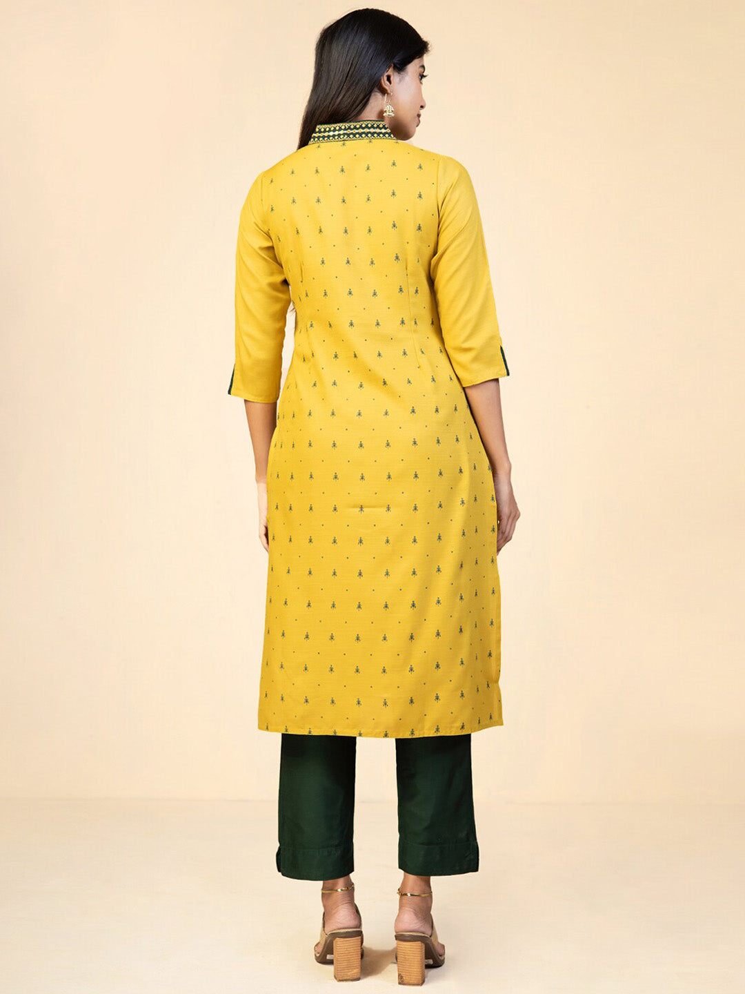 Geometric Motif Embroidered With All Over Butta Printed Kurta - Yellow